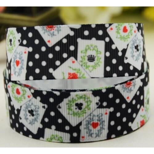 22mm 25mm 38mm 75mm Poker Cartoon printed Grosgrain Ribbon party decoration 10 Yards X-02945