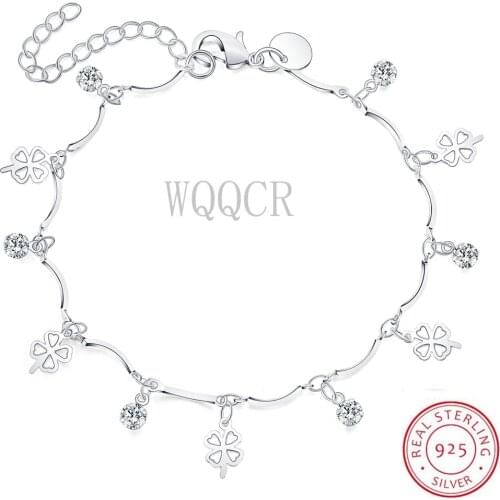 925 Sterling Silver New Jewelry Fashion High Quality Woman Four Leaf Flower Bracelet Adjustable Length