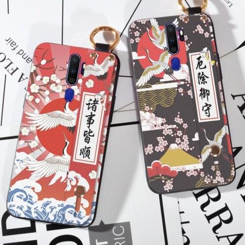 Phone Holder Case For OPPO A5 A8 A9 A31 2020 Birds Crane Wrist Strap Case For OPPO A3S AX5 A7 A71 A72 A83 A92 A92S