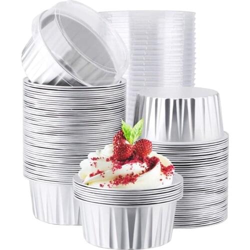Foil Ramekins with Lids,Aluminum Foil Cupcake Liners,Muffin Liners Cups,Cupcake Baking Cups Holders Cases Boxes