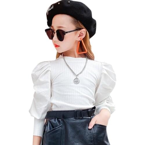 Big Child T-shirts Pull Sleeve Girls Top Solid Color Kids T Shirt Spring Autumn Clothes For Girls 6 8 10 12 14