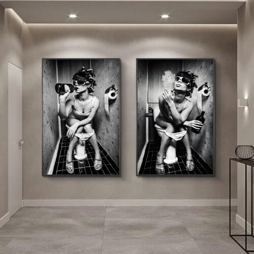 Sexy Girl Sits in a Toilet Nordic Canvas Art Posters And Prints Black And White Canvas Paintings On the Wall Art Pictures Cuadro