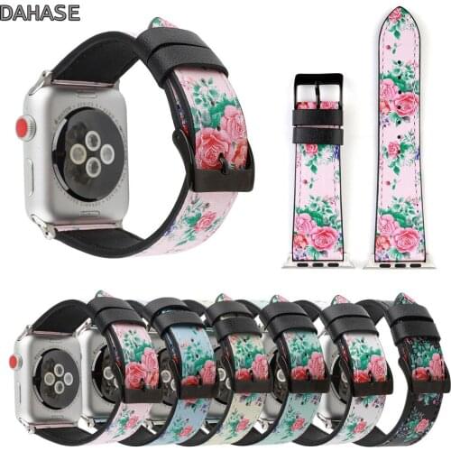 Floral Printed Leather Watchband for Apple Watch Band Strap 44/40mm 42/38mm Rose Flower Leather Bracelet for iWatch 4 3 2 1