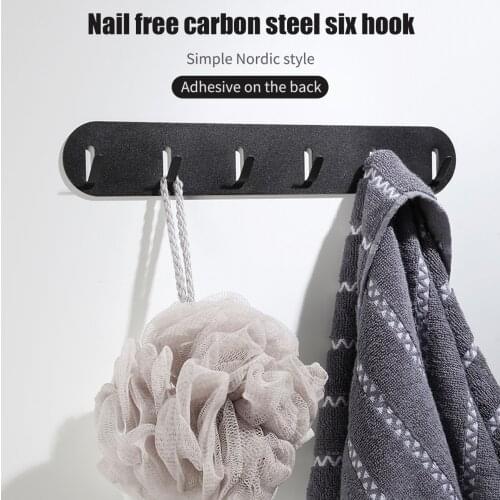 Nail-Free Carbon Steel Six-Connected Hook Household Kitchen Viscose Hook Behind Door Dormitory Bag Hanger