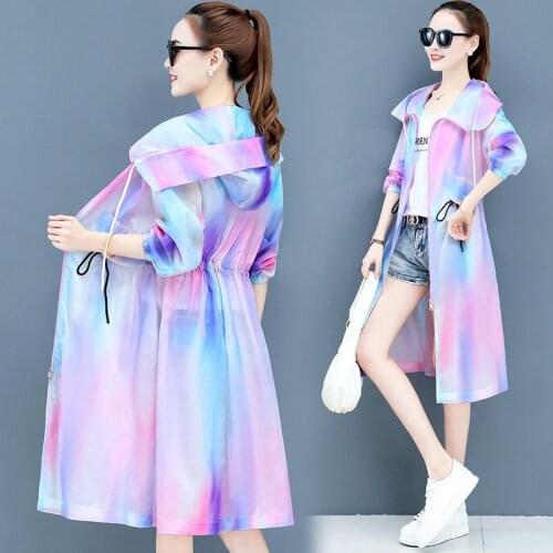 Summer Jacket Women Hooded Sunscreen Coat 2021 Sun-Proof UV Clothing Plus Size Jacket Female Long Sleeve Colorful printing Tops