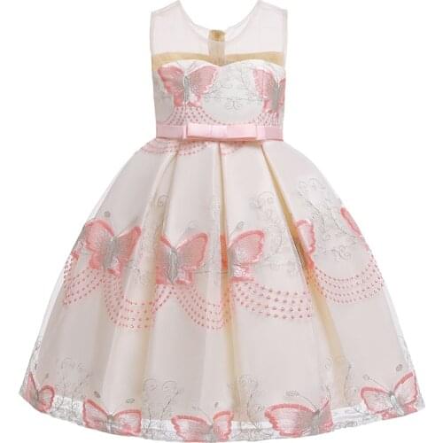 2021 Summer Butterfly Pattern Girls Dresses For Party And Wedding Dress Girl Gown Kids Childrens Clothing Flower Princess Dress