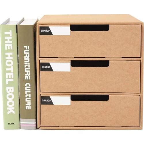 Kraft Paper Letter Files Case Box Multifunction 3 Layers Drawer Document Home Office Desktop Books Stationery Cosmetic Storage
