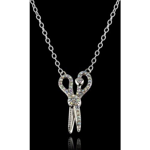 Fashion Design Hairstyle Crystal Rhinestone Scissors Pendant Necklace Scissors Jewelry Hairdresser Gift
