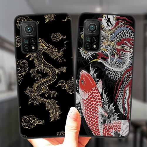 Fashion Vintage Chinese Dragon Phone Case For Xiaomi Mi 10T Lite 10 Ultra Redmi Note 9S 7 8 9 Note9 Pro 8T Black Silicone Cover