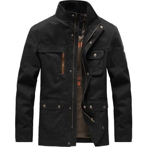 2021 New Winter Coat Men Jacket Solid Color Stand Collar Jacket Men Multi Pockets Zipper Loose Tops Jacket Coat Party