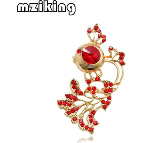 Mziking New Red Fish Brooches Pins for Women Crystal Goldfish Brooch Rhinestone Collar Lapel Pin Party Accessories Female Brosh