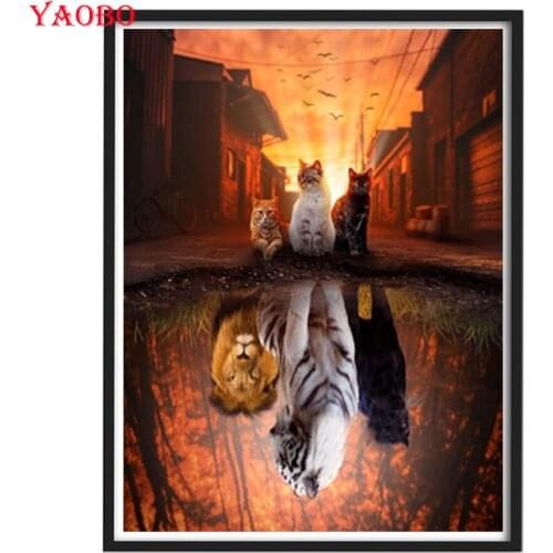 Full Square Round Drill Diamond Painting cats with lion tiger leopard 5D Diy Diamond Embroidery Cross Stitch Kits Mosaic Decor