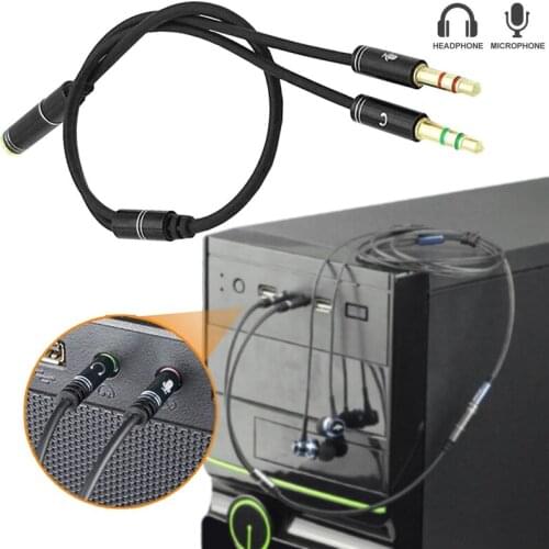 AUX 3.5mm Audio Mic Splitter Cable Female to 2 Male Headphone Microphone Adapter