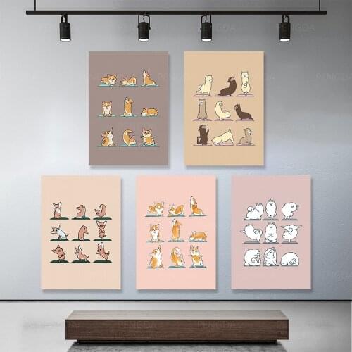 Canvas Wall Art Adorable Animal Printed Pictures Yoga Exercise Poster Paintings Cartoon Home Decoration Modular For Living Room