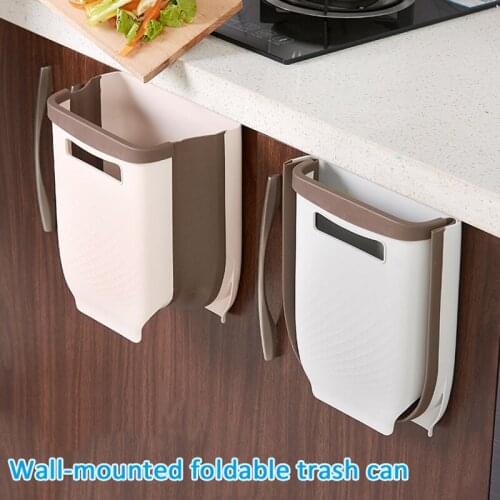 Hanging Foldable Trash Can with Handle Saving Space Easy to Reach Collapsible Waste Bin for Cabinet Door Car Bedroom JW