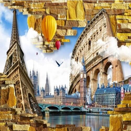 Dropship Colomac Nordic Wallpaper 3D Eiffel Tower Roman Ancient City Hot Air Ballon Custom Wallpaper Wall Mural Papel Pintado