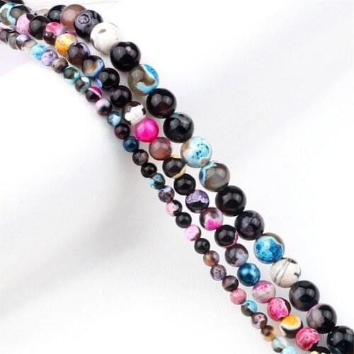 Colorful Fire Agates Round Loose Beads 8/6/4mm For DIY Bracelet Jewelry Making Accessories Handmade Natural Stone Smooth Lava