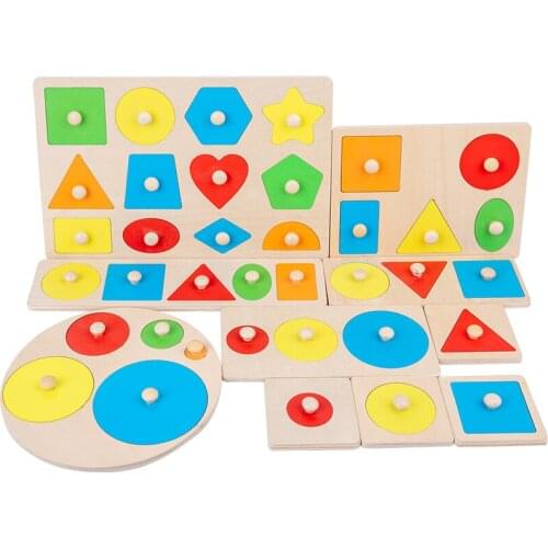 Montessori Color Cognitive Geometric Shape Match Toys Wooden Pegged Grab Shape Sorting Board Toys for Baby Home Educational Toy