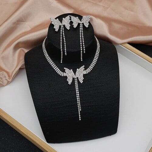 Luxurious Butterfly Pendant Necklace Rhinestone Chain for Women Bling Tennis Chain Crystal Choker Necklace Fashion Jewelry Gifts