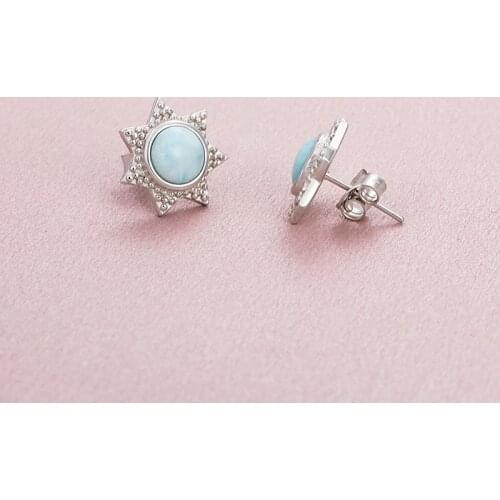 2021 New Fashion Star Eardrop Flower Charm 925 Sterling Silver Jewelry Gift Classic Natural Precious Larimar Earrings for Women