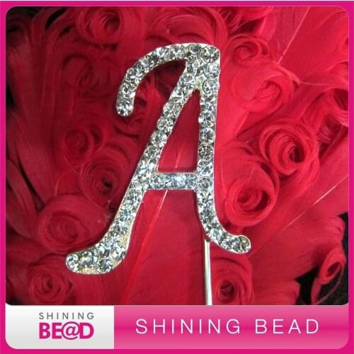Sparkling clear rhinestone letter cake topper for cup cake,4.5cm high,monogram rhinestone letter cake topper