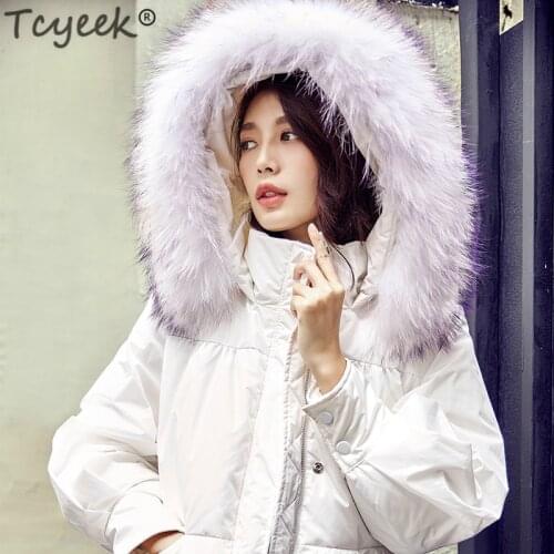 Tcyeek Winter Down Parka Women 90% White Duck Down Jacket Women Korean Fashion Thick Warm Fur Hooded Down Coat Female LWL1235