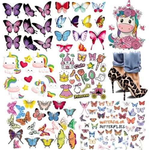 Butterfly Series Transfer Iron-On Girl T-Shirt Dresses Heat Transfer Iron On Fashion Clothes Stickers Diy Accessory Stripe Hot