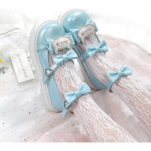 Lolita PU shoes thick sole cute girl flat Mori girl round head Bowknot Princess Kawaii Girl Women Shoes