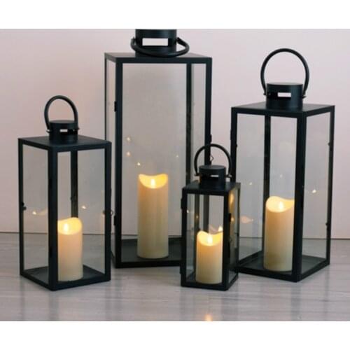 Windproof Black Iron Outdoor Candle Holder Glass Crystal Nordic Candle Holder Hanging Metal Kaarshouder Candlestick JJ60ZT