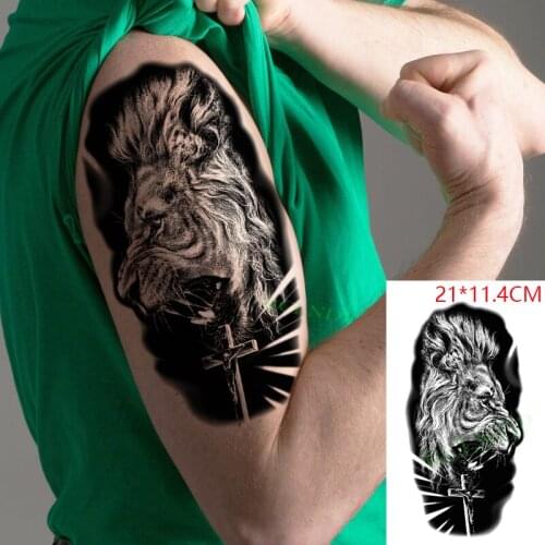 Waterproof Temporary Tattoo Stickers Cross Roaring Lion Animal Head Fake Tatto Flash Tatoo Body Art for Women Men