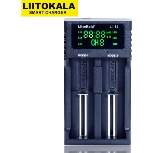 Liitokala Lii-S2 Battery Charger LCD 2 Slots for 18650 26650 21700 18350 AAA Lithium NiMH Battery Auto-polarity Detector Charger