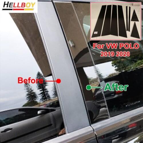 Mirror Glossy Black Car Door Window B Pillar Cover Trims Decal Sticker For VW POLO 2019 2020 Volkswagen Accessories