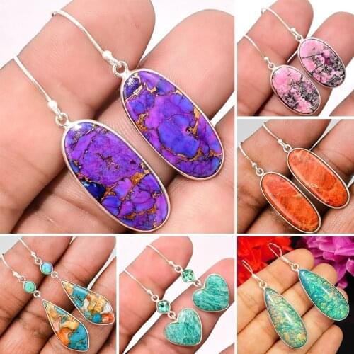 Bohemian Geometric Dangle Earrings for Women Waterdrop Turquoises Natural Stone Statement Hook Earrings Ethnic Vintage Jewelry