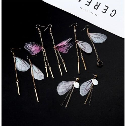2020 Fairy BUtterfly Earrings fo Women Drop Earrings Viintage Sweet Pink Purple Color Dangle Earrings Ear Hook Girl Jewelry Gift