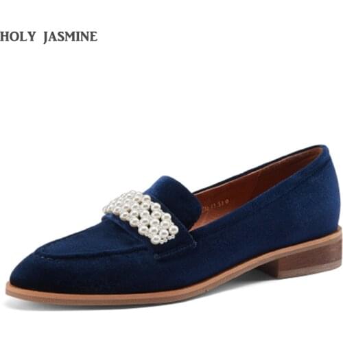 New Women Pearl Pumps Womens Round Toe Low Heels Sheep Suede Woman Slip on Platform Fashion Ladies Shoes Female Footwear 2021