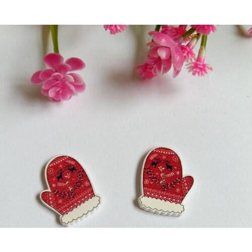 100pcs Random Mixed 2 Holes Colorful Cartoon Christmas gloves Shape Wood Sewing Buttons Scrapbooking 20x26mm