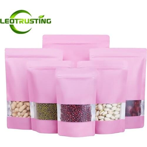 100pcs Stand up Matte Lovely Pink Foil Window Zipper Pouches Resealable Wedding Gifts Jewelry Panties Underwear Heat Sealing Bag