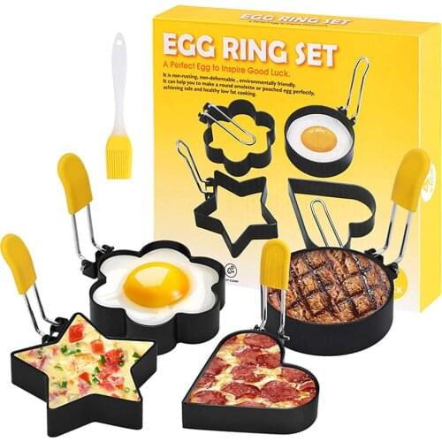2/4PCS Metal Fried Egg Pancake Ring Silicone Brush Omelette Fried Egg Round Shaper Eggs Mold For Cooking Breakfast Pan