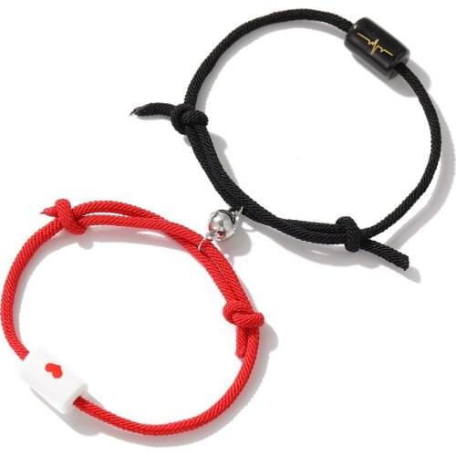 2pcs / Set HeartBeat Ceramic Pendant Bracelet Magnets Attract Lovers Jewelry Gifts Adjustable Rope Bracelets For Women And Men