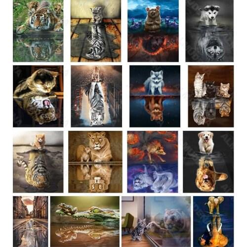 Diy Diamond Painting Animal Big Tiger Nordic Style Full Diamond Handmade Dot Inlaid Diamond Bedroom Living Room Sticker Wall