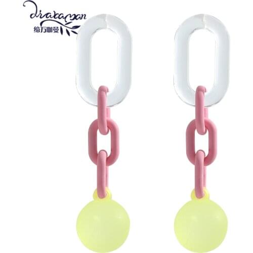 Dvacaman 2021 New Summer Trendy Candy Color Transparent Acrylic Ball Drop Earrings for Women Girls Coloful Enamel Chain Earrings