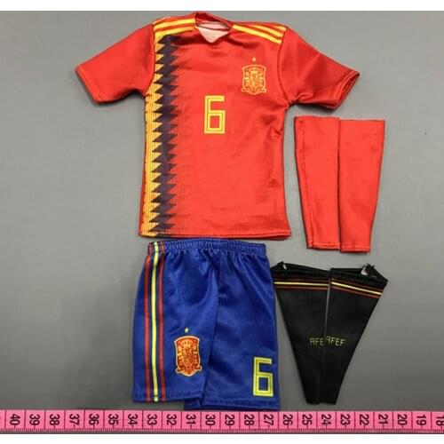 1/6 Scale Figure Soccer Suit Spain Football Star Andres Iniesta Clothes Set Fit 12 Inches Action Figure Doll Scene DIY Accessory