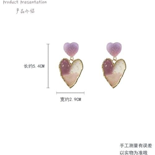 A purple girls heart ~ Cute heart-shaped earrings Korean Retro Fudge Heart Earrings Korean tide clip