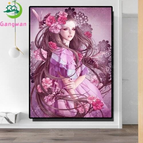 Gangwan 5D DIY Diamond Painting "Cartoon fairy" Full Drill Resin Diamond Embroidery flower beauty girl Cross Stitch Home Decor