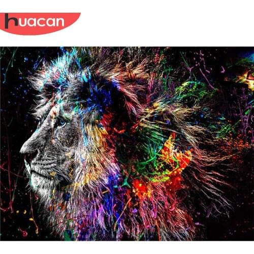 HUACAN Full Square/Round Diamond Painting Lion Cross Stitch Kits Diamond Embroidery Animal Mosaic Wall Art Decor