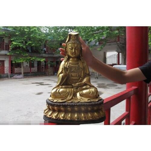 16"Chinese Buddhism Classic Bronze Guan yin Bodhisattva Kwan-Yin Buddha Statue Copper garden decoration