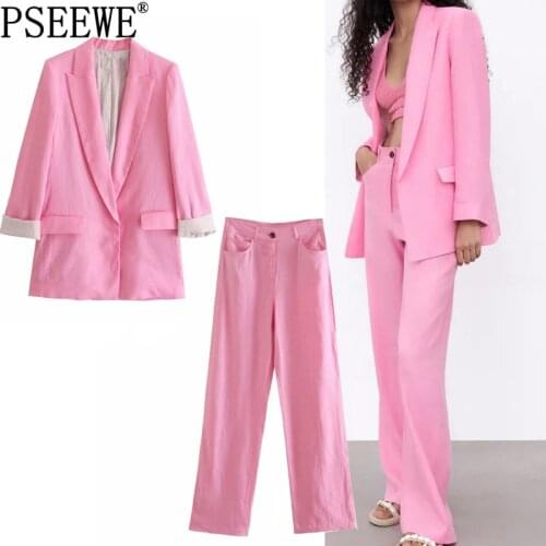 PSEEWE Za Set Woman 2 Pieces Chic Pink Blazer Women Elegant Wide Leg Pants Sets Business Office Casual Green Blazer Outfit