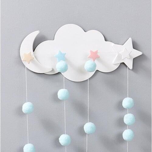 Creative Cute Star Moon Clouds Shape Nail-free Wall Clothes Hooks Kids Room Decorative Key Hanging Hanger Kitchen Storage Hook