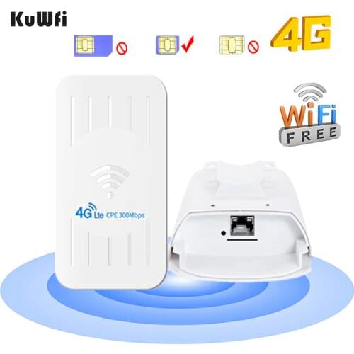 KuWFi Outdoor 4G CPE Router FDD/TDD 3G/4G Wifi Sim Card 300Mbps Wireless Wifi Repeater With 24V POE Adapter Up to 32 Users