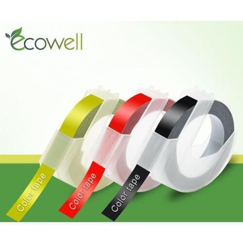 Ecowell 3Color/ Roll 9mm 3D Embossing Label Tape Compatible for Dymo 1610 1880 Manual Label printer for Motex E101 Label Maker